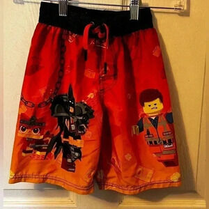 Lego Movie Boy's Orange Drawstring Swim Shorts/Trunks Emmett Batman Unikitty 6/7